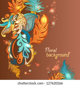 Colorful decorative floral background. fantastic flowers and lines
