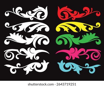 Colorful Decorative Floral Swirl Vector Set

