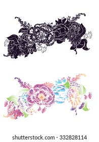 Colorful decorative flower crown, garland, floral illustration.