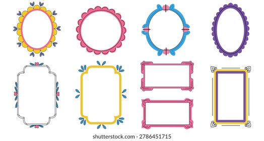 Colorful decorative frame collection featuring ornamental borders vintage labels and elegant shapes for invitation greeting card certificate and graphic design projects