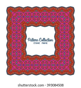 Colorful decorative frame with ethnic tibet pattern with space for text. Good for greeting card, banner, invitation. Vector illustration.