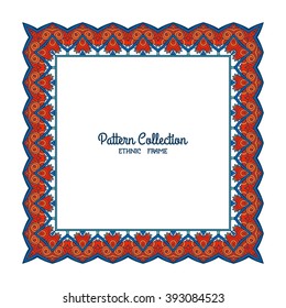 Colorful decorative frame with ethnic tibet pattern with space for text. Good for greeting card, banner, invitation. Vector illustration.