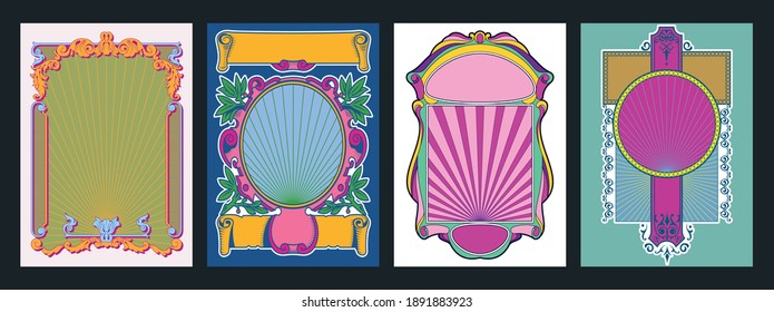 Colorful Decorative Frames, Psychedelic Colors, Olive Branches, Baroque Elements