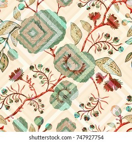Colorful decorative pattern with decorative flowers. Ethnic vector background