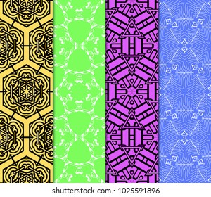 Colorful decorative pattern set in bright tones. Vector illustration. Fashion design