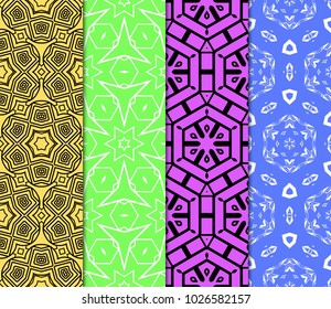 Colorful decorative pattern set in bright tones. Vector illustration. Fashion design