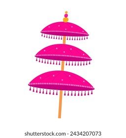 Colorful decorative pink umbrella vector with indian decorative elements for indian haldi ceremony, wedding decoration, sangeet night invite, mehendi decor, bhaat, nikasi and maayra. Tassle hanging