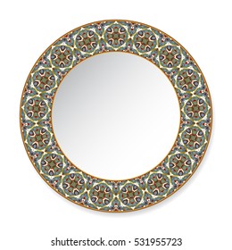 Colorful decorative plate with pattern on white background. Vector illustration.