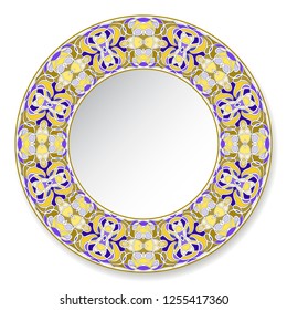 Colorful decorative plate with pattern in Oriental style. A circular ornament for your design. Vector illustration.