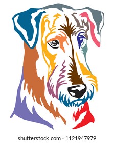 Colorful decorative portrait of Dog Airedale Terrier, vector illustration in different colors isolated on white background. Image for design and tattoo. 