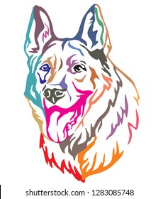 Colorful decorative portrait of Dog German Shepherd, vector illustration in different colors isolated on white background. Image for design and tattoo. 