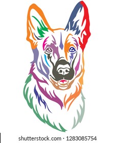 Colorful decorative portrait of Dog German Shepherd, vector illustration in different colors isolated on white background. Image for design and tattoo. 