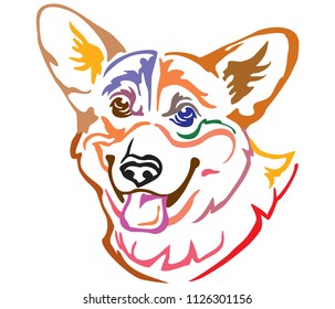 Colorful decorative portrait of Dog Welsh Corgi, vector illustration in different colors isolated on white background. Image for design and tattoo. 