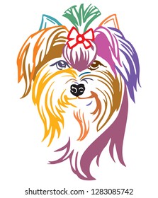 Colorful decorative portrait of Dog Yorkshire Terrier, vector illustration in different colors isolated on white background. Image for design and tattoo. 