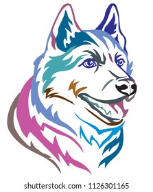Colorful decorative portrait in profile of Dog Siberian Husky, vector illustration in different colors isolated on white background. Image for design and tattoo. 