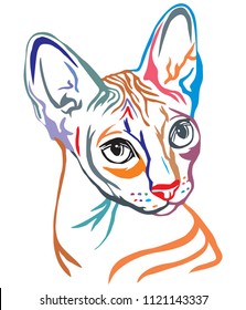 Colorful decorative portrait in profile of Sphynx Cat, contour vector isolated illustration in black color on white background