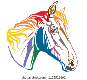 Colorful decorative portrait in profile of Trakehner horse-4, vector illustration in different colors isolated on white background. Image for design and tattoo. 