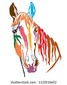 Colorful decorative portrait of Trakehner horse, vector illustration in different colors isolated on white background. Image for design and tattoo. 