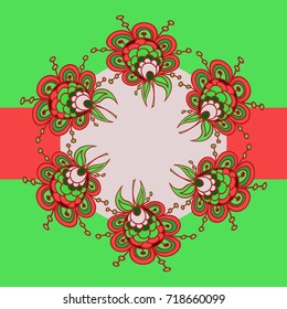 Colorful decorative round flower composition. Floral vector illustration