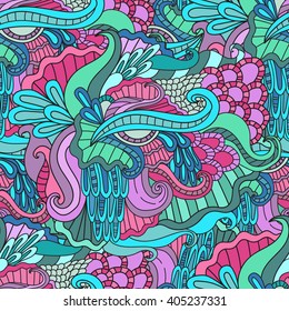 Colorful decorative seamless hand drawn doodle nature ornamental curl vector sketchy pattern.floral frame in doodle style.Abstract decorative nature backgrounds.Template frame design for card.
