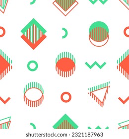 Farbiges, nahtloses Muster-Design. Produktverpackung. Abstrakte Formen auf weißem Hintergrund. Vektordesign mit sich wiederholenden grafischen Elementen. Geometrische Textur für Tapeten, Poster, Website