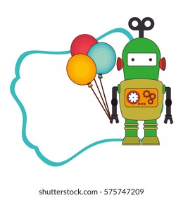 colorful decorative sheet with frame and android with balloons