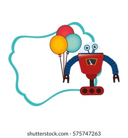 colorful decorative sheet with frame and robot with balloons