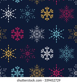 Colorful decorative snowflakes vector seamless pattern