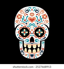 Colorful decorative sugar skull representing Dia de los Muertos celebration. Day of the dead skull. Vector illustration