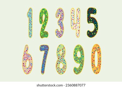 Colorful decorative vector numbers with simple abstract design illustration of educational children's books album notebook covers Birthday card Baby Child poster print layout merchandise Funny font