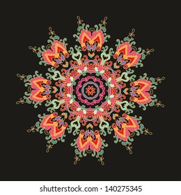 Colorful decorative vector star - mandala on black background