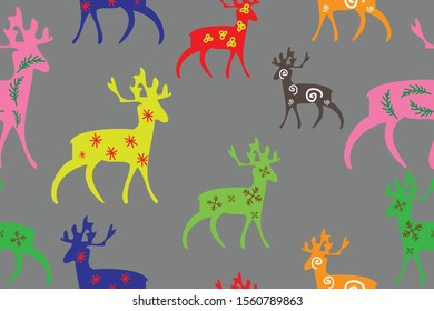 Colorful deer art pattern background for Christmas event.