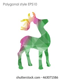 Colorful deer in geometric polygonal style.Abstract gems triangle,modern design background.Vector illustration EPS10. Concept for Christmas celebrate festival card on white isolated. 