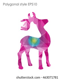 Colorful deer in geometric polygonal style.Abstract gems triangle,modern design background.Vector illustration EPS10. Concept for Christmas celebrate festival card on white isolated. 