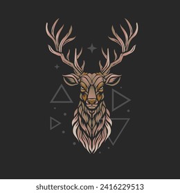 colorful Deer head illustration with geometric background