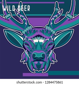 Colorful deer illustration. Background with wild animal