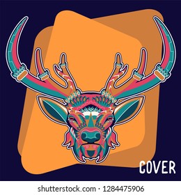 Colorful deer illustration. Background with wild animal