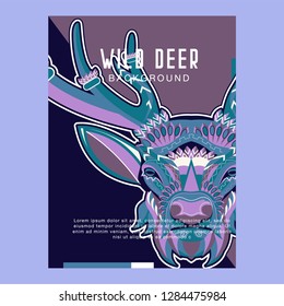 Colorful deer illustration. Background with wild animal