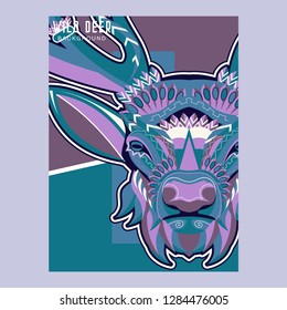 Colorful deer illustration. Background with wild animal