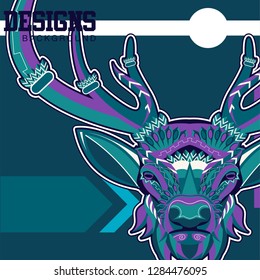 Colorful deer illustration. Background with wild animal
