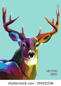 Colorful deer illustration.  Background with wild animal. Low poly deer with horns.