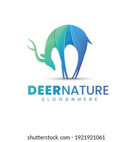 Colorful deer nature illustration logo template