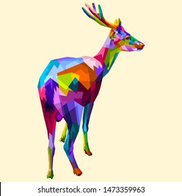 colorful deer on geometric pop art style.