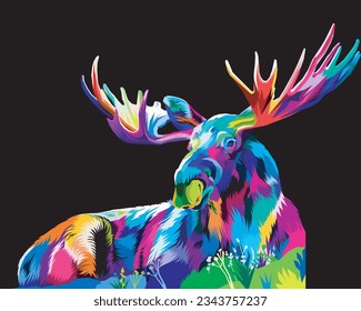 colorful deer on geometric pop art style. Polygonal Animals.