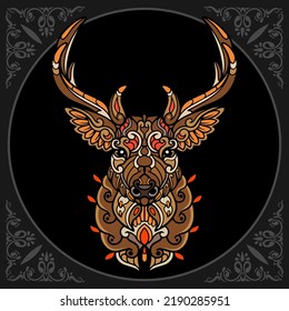 Colorful Deer zentangle arts isolated on black background