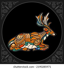 Colorful Deer zentangle arts isolated on black background