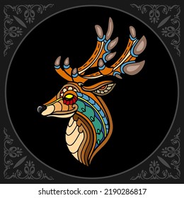Colorful Deer zentangle arts isolated on black background