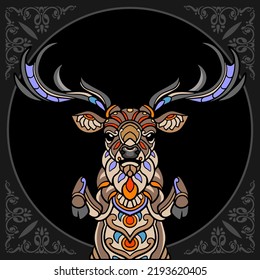 Colorful Deer zentangle arts isolated on black background