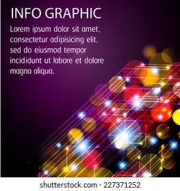 colorful Defocused Light, Flickering Lights, Vector abstract festive background with bokeh defocused light. text box. card. Brochure. purple Abstract Technology background for computer graphic.
