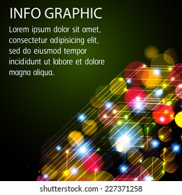 colorful Defocused Light, Flickering Lights, Vector abstract festive background with bokeh defocused light. text box. card. Brochure. green Abstract Technology background for computer graphic.